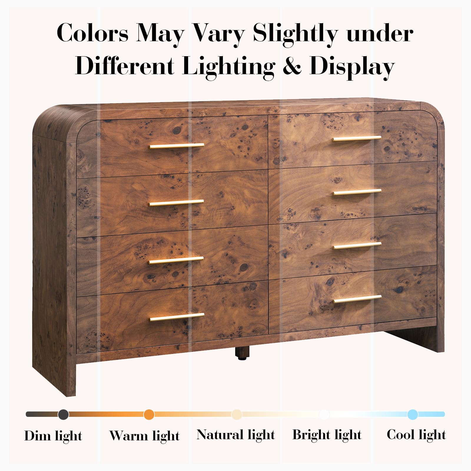 Vintagearth 8 Drawers Dresser for Bedroom, Curved FSC-certified Wood 1.18" Thick Board Dressers & Chests of Drawers for  Living Room, Hallway, Entryway, Dark Burl