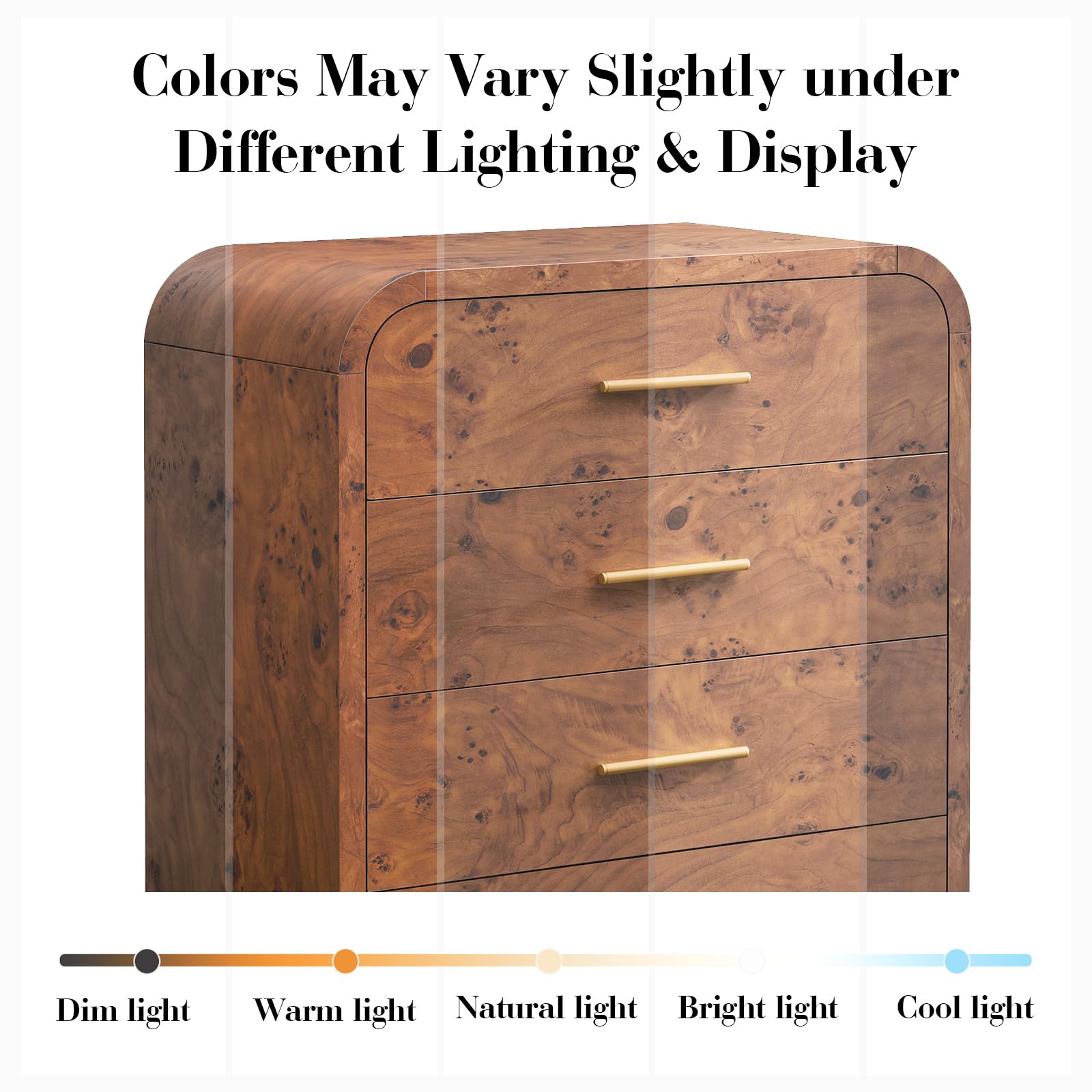 Vintagearth 5 Drawer Dresser for Bedroom, Curved 1.18" Thick FSC Certified Wood, Dark Burl