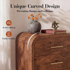 Vintagearth Nightstand 24" Tall Modern Curved Bedside Table, FSC-Certified Wood End Table, 2 Drawer Storage, Dark Burl