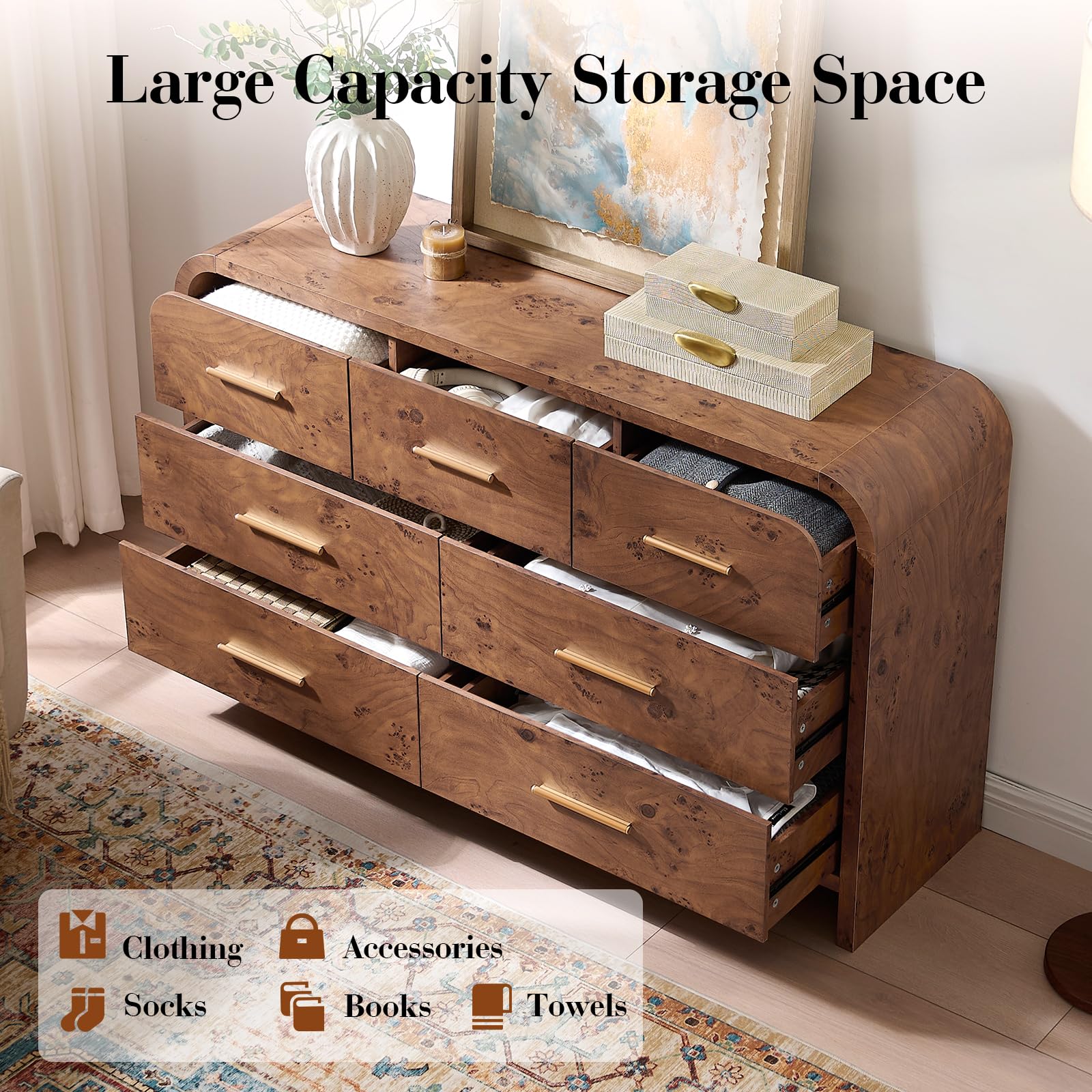 Vintagearth 7 Drawer Dresser for Bedroom, Modern & Wooden Chest of Drawers, Large Storage Organizer with Thickened 1.22" FCS Certified Board, Anti-Tip Device, Smooth Silent Slides, Dark Burl
