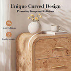 Vintagearth Nightstand Set of 2, 24" Tall Modern Curved Bedside Table, FSC-Certified Wood End Table, 2 Drawer Storage, Light Burl