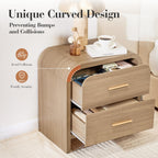 Vintagearth Nightstand 24" Tall Modern Curved Bedside Table, FSC-Certified Wood End Table, 2 Drawer Storage