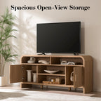 Vintagearth TV Stand with FSC-Certified 1.22" Thick Board, Storage Cabinets & Open Shelves, Curved Edge Entertainment Center for TVs up to 65", Oak