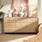 Vintagearth 9 Drawers Dresser for Bedroom, Curved FSC-certified Wood 1.18" Thick Board Dressers & Chests of Drawers for  Living Room, Hallway, Entryway, Oak