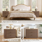 Vintagearth Nightstand 30.71" W Boho Rattan Faux Marble Top Bedside Table, FSC-Certified 1.97" Thick Wood End Table, 3 Drawer Storage, Dark Oak
