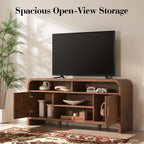 Vintagearth TV Stand with FSC-Certified 1.22" Thick Board, Storage Cabinets & Open Shelves, Curved Edge Entertainment Center for TVs up to 65", Dark Burl