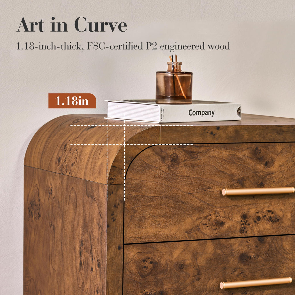 Vintagearth 9 Drawers Dresser for Bedroom, Curved FSC-certified Wood 1.18" Thick Board Dressers & Chests of Drawers for  Living Room, Hallway, Entryway, Dark Burl