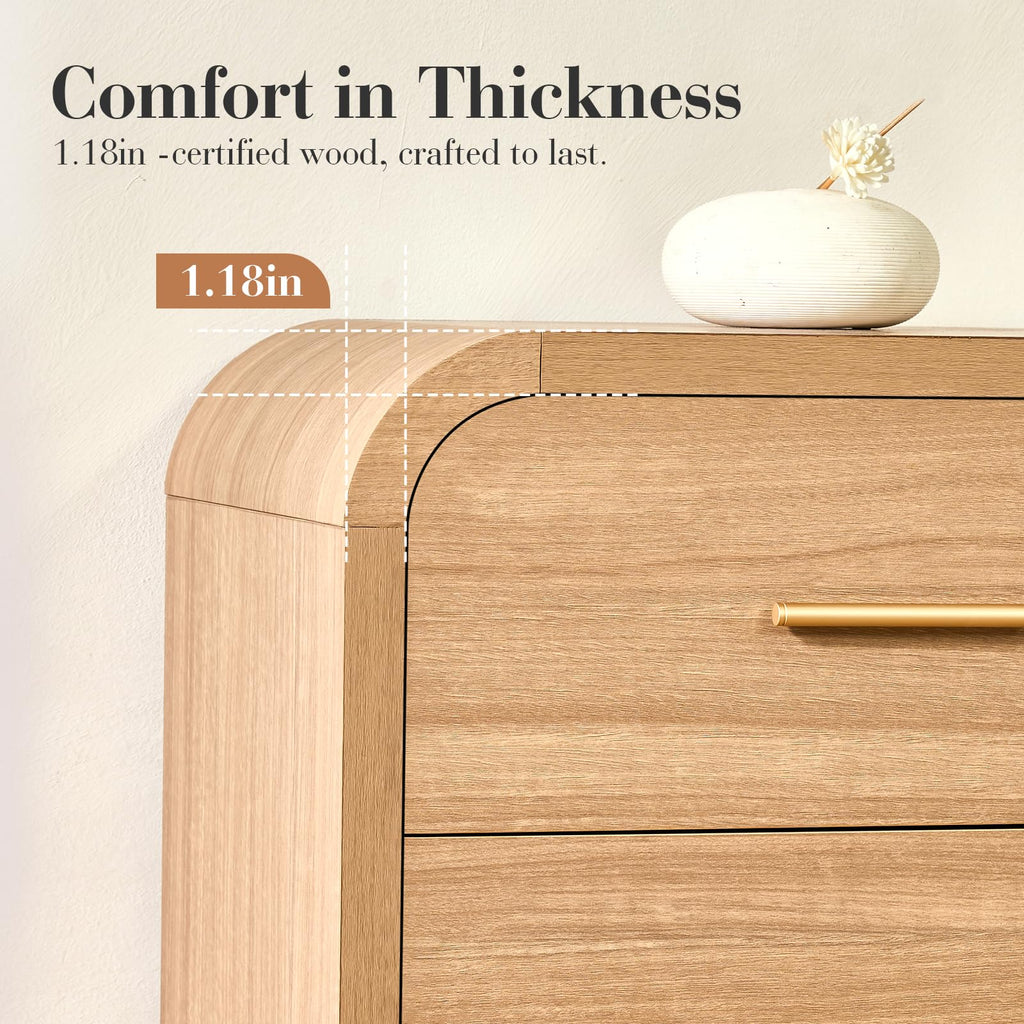 Vintagearth Nightstand 26.7" Tall Modern Curved Bedside Table, FSC-Certified Wood End Table, 3 Drawer Storage