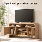 Vintagearth TV Stand with FSC-Certified 1.22" Thick Board, Storage Cabinets & Open Shelves, Curved Edge Entertainment Center for TVs up to 65", Light Burl