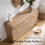 Vintagearth 7 Drawers Dresser for Bedroom, Curved FSC-certified Wood 1.18" Thick Board Dressers & Chests of Drawers for  Living Room, Hallway, Entryway, Oak