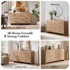 Vintagearth 7 Drawers Dresser for Bedroom, Curved FSC-certified Wood 1.18" Thick Board Dressers & Chests of Drawers for  Living Room, Hallway, Entryway, Oak