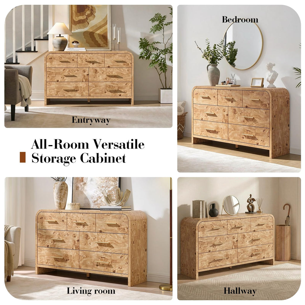 Vintagearth 7 Drawers Dresser for Bedroom, Curved FSC-certified Wood 1.18" Thick Board Dressers & Chests of Drawers for  Living Room, Hallway, Entryway, Light Burl