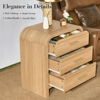 Vintagearth Nightstand 26.7" Tall Modern Curved Bedside Table, FSC-Certified Wood End Table, 3 Drawer Storage