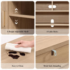 Mueble de TV Vintagearth, centro de entretenimiento de madera con certificación FSC, diseño curvado único, armarios de almacenamiento y estantes ajustables, consola multimedia moderna, fácil montaje, Light Burl