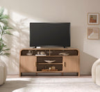 Mueble de TV Vintagearth, centro de entretenimiento de madera con certificación FSC, diseño curvado único, armarios de almacenamiento y estantes ajustables, consola multimedia moderna, fácil montaje, Light Burl
