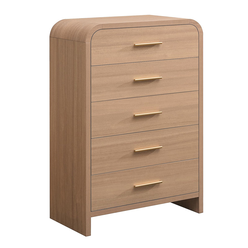 Vintagearth 5 Drawer Dresser for Bedroom, Curved 1.18" Thick FSC Certified Wood, Oak