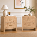 Vintagearth Nightstand Set of 2, 24" Tall Modern Bedside Table with 1.18" Thick FSC Certified Wood, 2 Drawer, Light Burl