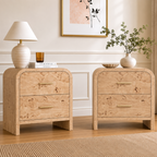 Vintagearth Nightstand Set of 2, 24" Tall Modern Bedside Table with 1.18" Thick FSC Certified Wood, 2 Drawer, Light Burl