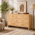 Vintagearth 6 Drawer Dresser for Bedroom, Curved 1.18" Thick FSC Certified Wood, Light Burl