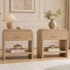 Vintagearth Nightstand Set of 2, 24" Tall Modern Bedside Table with 1.18" Thick FSC Certified Wood, 1 Drawer & 1 Open Storage Shelf, Oak