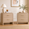 Vintagearth Nightstand Set of 2, 24" Tall Modern Bedside Table with 1.18" Thick FSC Certified Wood, 2 Drawer, Oak