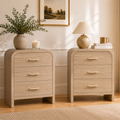 Vintagearth Nightstand Set of 2, 26.7" Tall Modern Bedside Table with 1.18" Thick FSC Certified Wood, 3 Drawer, Oak