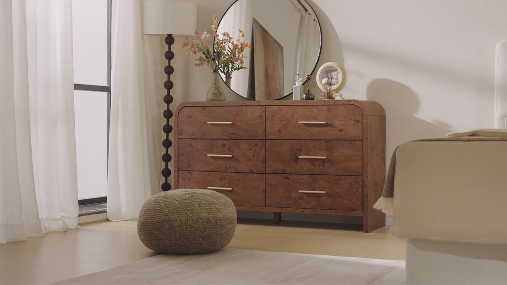 Vintagearth 6 Drawer Dresser for Bedroom, 54" Wide Storage Cabinet with Thick FSC-Certified Wood, Curved Edge Design, Large Capacity, Dark Burl